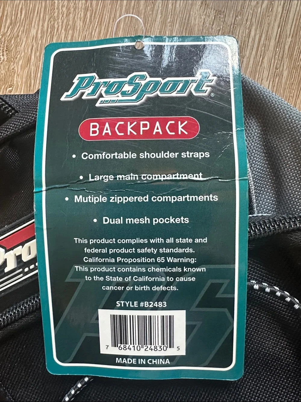 Prosport Black & Gray Backpack NWT